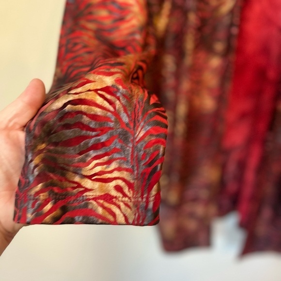 Vintage Red Metallic Zebra Print Open Front Blazer Cardigan M Silly Brand - Picture 3 of 8